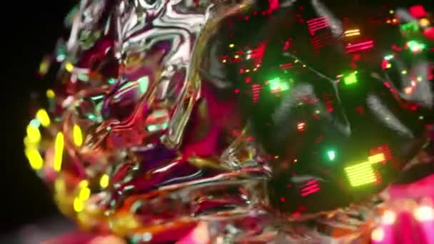 Futuristic concept. The glass brain emerges from a transparent shell. Green red neon light. 3d animation — Stock Video