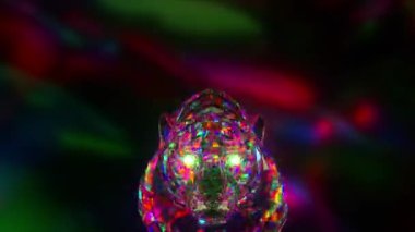 Hırıldayan elmas kaplan. Doğa ve hayvanlar konsepti. Lowpoly. Pembe neon rengi. 2022 'nin sembolü. 3d canlandırma
