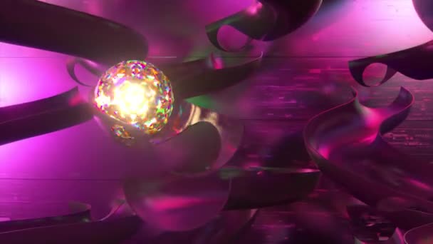 Brillante esfera de diamantes rueda por un laberinto vertical futurista. Color rosa. animación 3d — Vídeo de stock