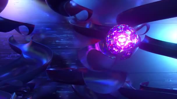 Esfera de diamante brilhante rola para baixo um labirinto vertical futurista. Cor azul. animação 3d — Vídeo de Stock