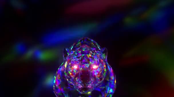 Snarling gyémánt tigris. Természet és állatok koncepciója. Lowpoly vagyok. Kék neon szín. 2022 jelképe. 3D animáció — Stock videók