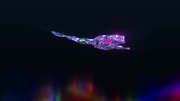 De diamantkikker springt en transformeert tijdens de vlucht. Transformatie. Blauw roze kleur. 3d animatie van een naadloze lus — Stockvideo