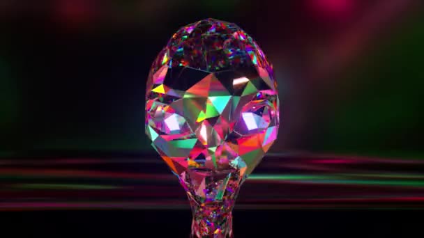 Space exploration concept. The aliens diamond face changes shape. Pink neon color. 3d animation of a seamless loop. — Stock Video