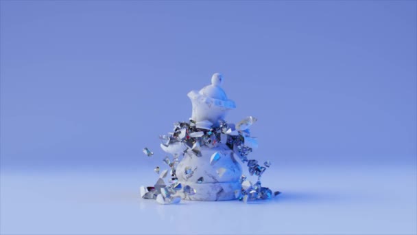 Herní koncept. Bílá mramorová šachová královna se rozpadá na diamantové částice. 3D animace bezešvé smyčky. — Stock video