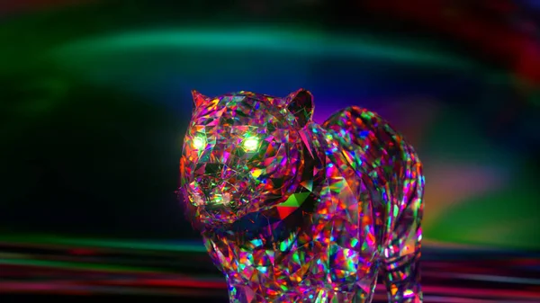 Snarling gyémánt tigris. Természet és állatok koncepciója. Lowpoly vagyok. Rózsaszín neon szín. 2022 jelképe. 3d illusztráció — Stock Fotó