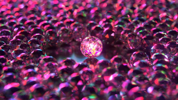 El concepto de rareza y singularidad. Gran esfera de diamantes brillante rodeado de pequeñas esferas de diamantes. Ilustración 3d — Foto de Stock