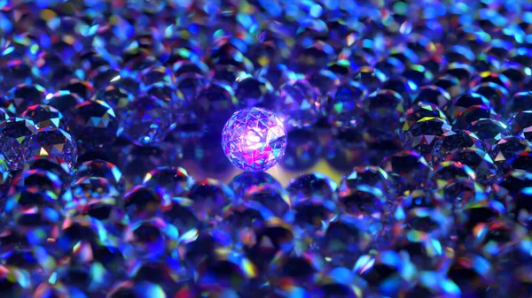 O conceito de raridade e singularidade. Grande esfera de diamante brilhante cercada por pequenas esferas de diamante. Ilustração 3d — Fotografia de Stock
