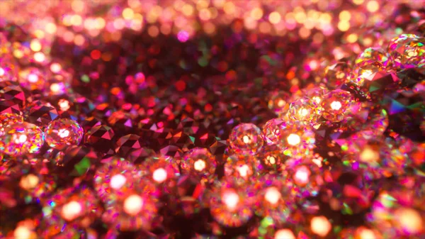 Um mar de diamantes composto por muitas esferas de diamante. Cor verde vermelha. ilustração 3d — Fotografia de Stock