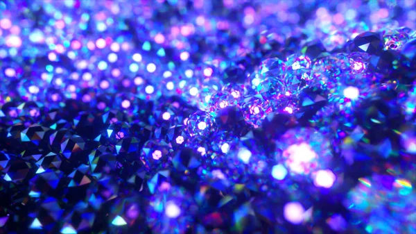 Un mar de diamantes compuesto de muchas esferas de diamantes. Color rosa azulado. ilustración 3d — Foto de Stock