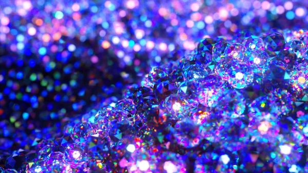 Un mar de diamantes compuesto de muchas esferas de diamantes. Color rosa azulado. ilustración 3d — Foto de Stock