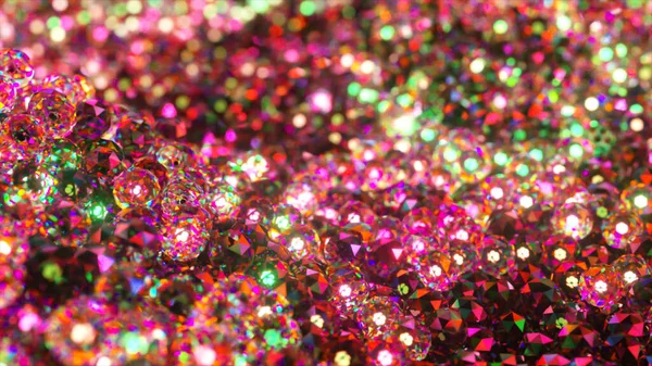 Un mar de diamantes compuesto de muchas esferas de diamantes. Color rojo verde. ilustración 3d — Foto de Stock