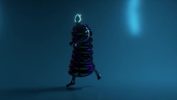 Cyberpunk kille dansar på disco bakgrund. Neon. Blinkande ljus. Jacka. Hjälm. 3D-animering av sömlös slinga — Stockvideo