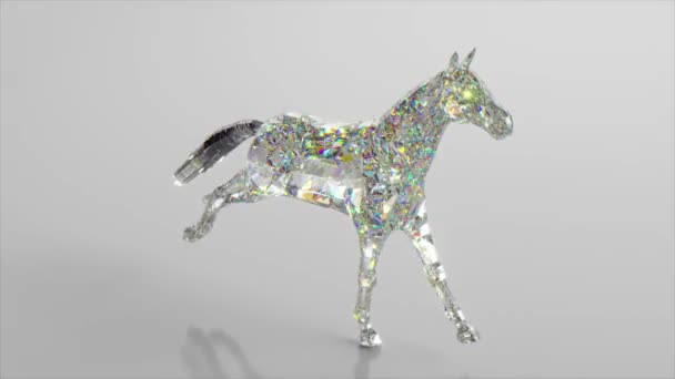 El caballo de diamantes está corriendo. El concepto de naturaleza y animales. Polivinílico bajo. Color blanco. animación 3d de bucle sin costura — Vídeos de Stock