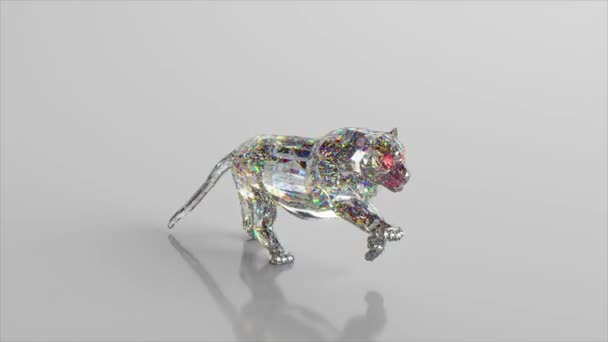 Running diamond cheetah. The concept of nature and animals. Low poly. White color. 3d animation of a seamless loop. — Stock Video