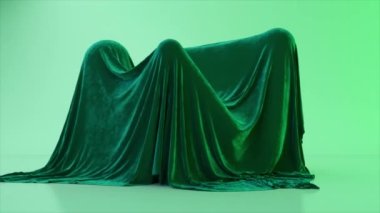 Kapsüller kadife kumaşın altında rastgele hareket ediyor. Soyut arkaplan. Yeşil renk. Kusursuz döngünün 3d animasyonu