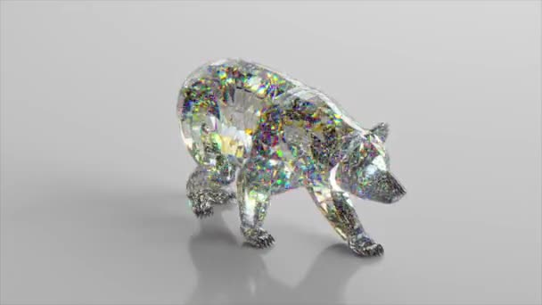 Diamond bear is walking. The concept of nature and animals. Low poly. White color. 3d animation of seamless loop — Stock Video