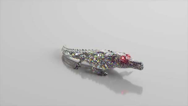 Diamantene Krokodilwanderungen. Das Konzept von Natur und Tieren. Poly-arm. Weiße Farbe. 3D-Animation der nahtlosen Schleife — Stockvideo