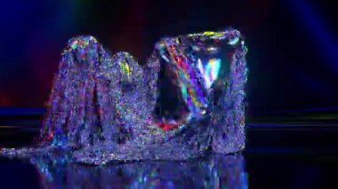 Kapsüller parlak kumaşın altında rastgele hareket ediyor. Soyut arkaplan. Mavi neon rengi. Kusursuz döngünün 3d animasyonu