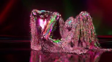 Kapsüller parlak kumaşın altında rastgele hareket ediyor. Soyut arkaplan. Pembe yeşil renk. Kusursuz döngünün 3d animasyonu