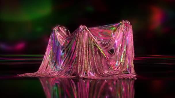 Kapsułki poruszają się losowo pod błyszczącą tkaniną. Abstrakcyjne tło. Różowy zielony kolor. Animacja 3d pętli bez szwu — Wideo stockowe