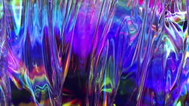 Transparante regenboog stof zwaait in de wind. Blauw roze kleur. Textuur. Een close-up. 3D-animatie — Stockvideo
