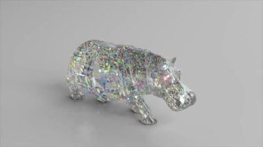 Yürüyen elmas su aygırı. Doğa ve hayvanlar kavramı. Düşük yalan makinesi. Beyaz renk. Kusursuz döngünün 3d animasyonu