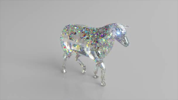 Marcher des moutons diamantés. Le concept de la nature et des animaux. Basse poly. Couleur blanche. Animation 3D de boucle transparente — Video