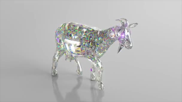 Une chèvre en diamant. Le concept de la nature et des animaux. Basse poly. Couleur blanche. Animation 3D de boucle transparente — Video