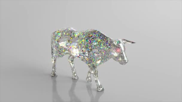 Gehender Diamantbulle. Das Konzept von Natur und Tieren. Poly-arm. Weiße Farbe. 3D-Animation der nahtlosen Schleife — Stockvideo