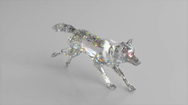 Lupo di diamante in fuga. Il concetto di natura e animali. Poly basso. Colore bianco. Animazione 3d di loop senza soluzione di continuità — Video Stock