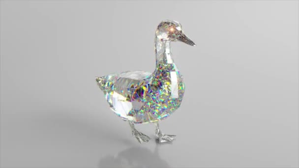 Pato de diamante ambulante. O conceito de natureza e animais. Baixo poli. Cor branca. animação 3d de loop sem costura — Vídeo de Stock