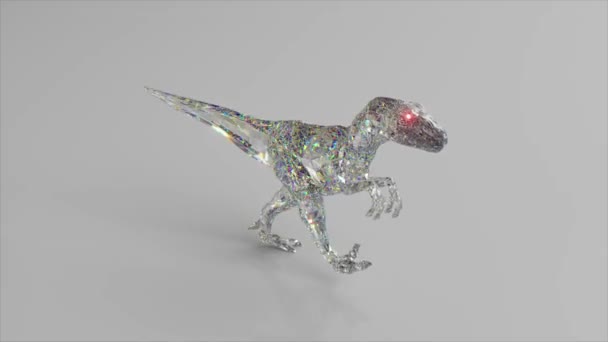 Velociraptor diamante ambulante. Il concetto di natura e animali. Poly basso. Colore bianco. Animazione 3d di loop senza soluzione di continuità — Video Stock
