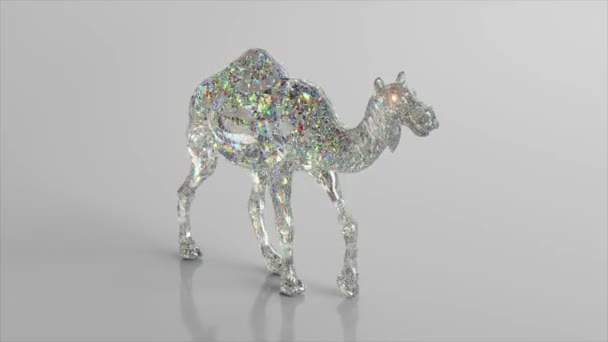 Διαμαντένια καμήλα. Η έννοια της φύσης και των ζώων. Χαμηλή πολυ. Λευκό χρώμα. 3D animation της αδιάλειπτης βρόχου — Αρχείο Βίντεο