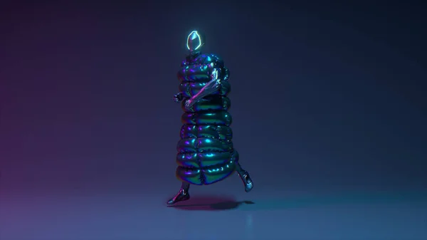 Cyberpunk Τύπος Που Χορεύει Ντίσκο Φόντο Μπλε Νέον Χρώμα Λαμπερό — Φωτογραφία Αρχείου