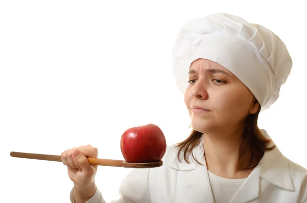 Šéfkuchař s apple a vařečka — Stock fotografie
