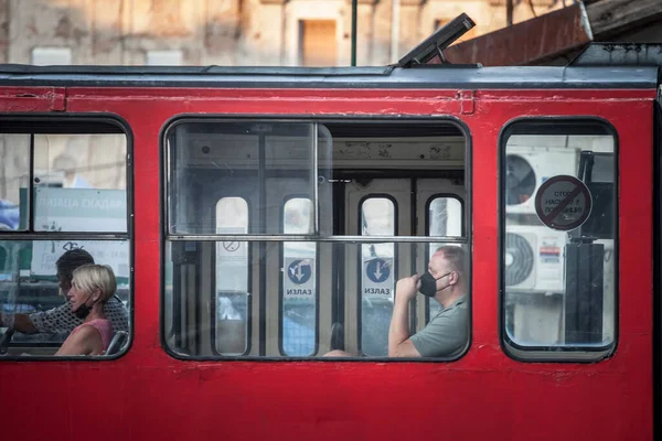 Belgrade Serbie Juillet 2021 Flou Sélectif Sur Homme Fenêtre Tramway — Photo
