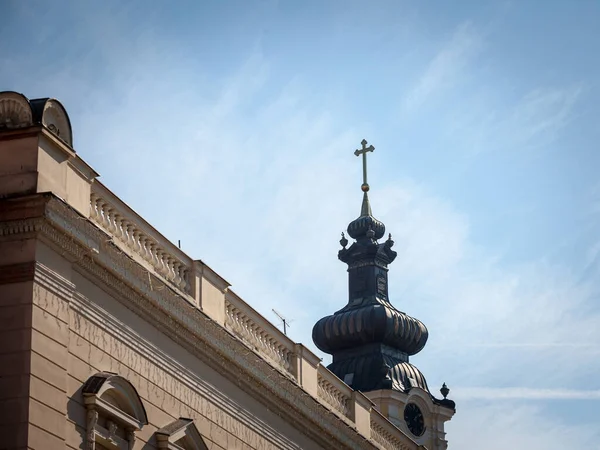 Feche Torre Relógio Catedral São Jorge Novi Sad Sérvia Também — Fotografia de Stock