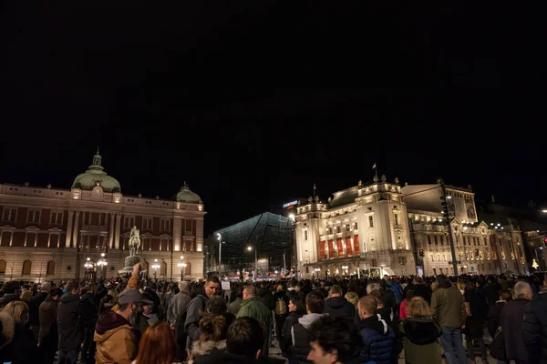 Βελιγραδι Σερβια Νοεμβριου 2021 Επιλεκτική Θολούρα Πλήθος Διαδηλωτών Ενάντια Στη — Φωτογραφία Αρχείου