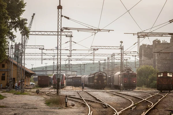 Serbia 2021 카르고 세르비 세르비아 출발하기 대기하고 있는스 기차역의 화물열차에 — 스톡 사진