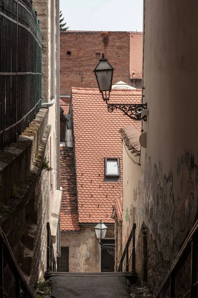 Zagreb Croacia Junio 2021 Escalera Escalones Una Estrecha Calle Gornji — Foto de Stock