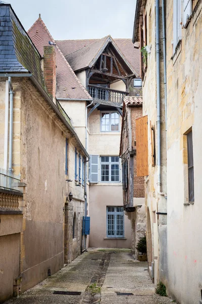 Cara Casas Medievales Una Calle Estrecha Típico Pueblo Medieval Francés — Foto de Stock