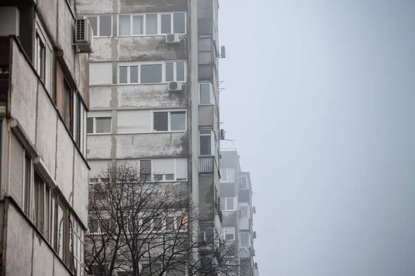 Selective Blur Communist Housing Buildings Decay Diplapidated Belgrade Serbia Foggy — стоковое фото