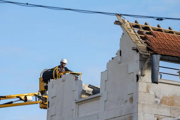 Arcachon France February 2022 Selective Blur Construction Worker Demolition Worker — Stock fotografie