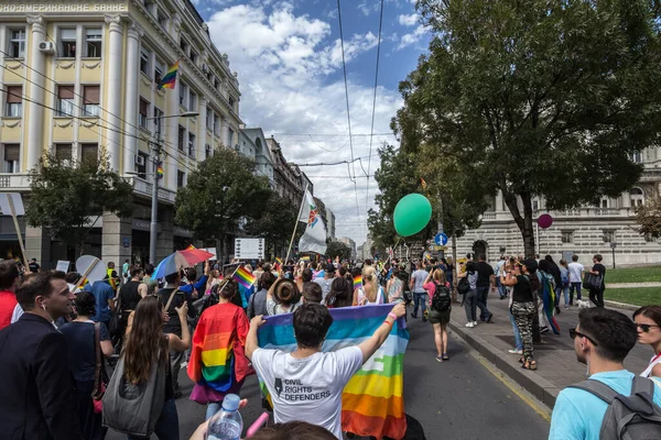 Belgrad Serbien September 2017 Menschenmassen Hissen Und Halten Während Der — Stockfoto