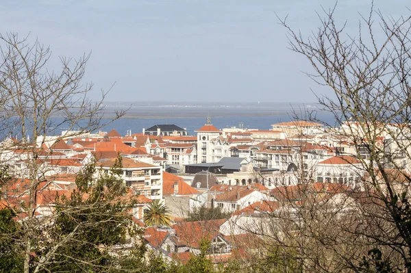 Luchtfoto Van Arcachon Frankrijk Gelegen Arcachon Baai Bassin Arcachon Stad — Stockfoto