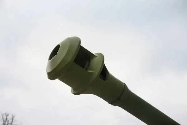 Borrão Seletivo Cabeça Canhão Obuses Artilharia Cor Verde Militar Que — Fotografia de Stock