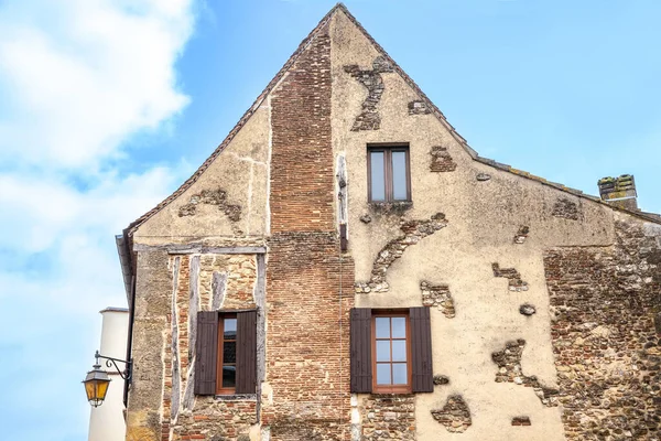 Fachada Casas Antigas Edifícios Medievais Uma Típica Vila Medieval Francesa — Fotografia de Stock