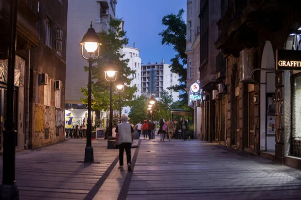 Belgrade Serbia May 2021 Selective Blur People Walking Sitting Pedestrian —  Fotos de Stock