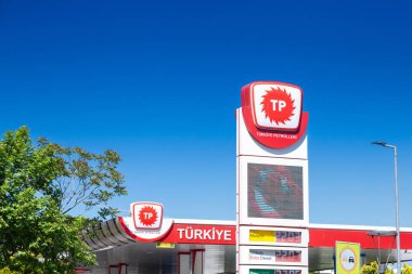 ISTANBUL, TURKEY - MAY 21, 2022: Logo of Turkiye Petrolleri  on one of its gas stations of istanbul. Turkiye Petrolleri or TPPD is a Turkish petroleum and gas company spread all accross Turkey