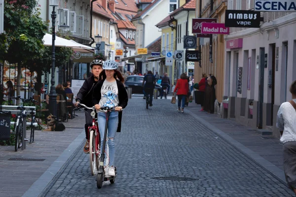 Ljubljana Slovenia September 2021 Selective Blur Young Girl Teenager Riding — Photo